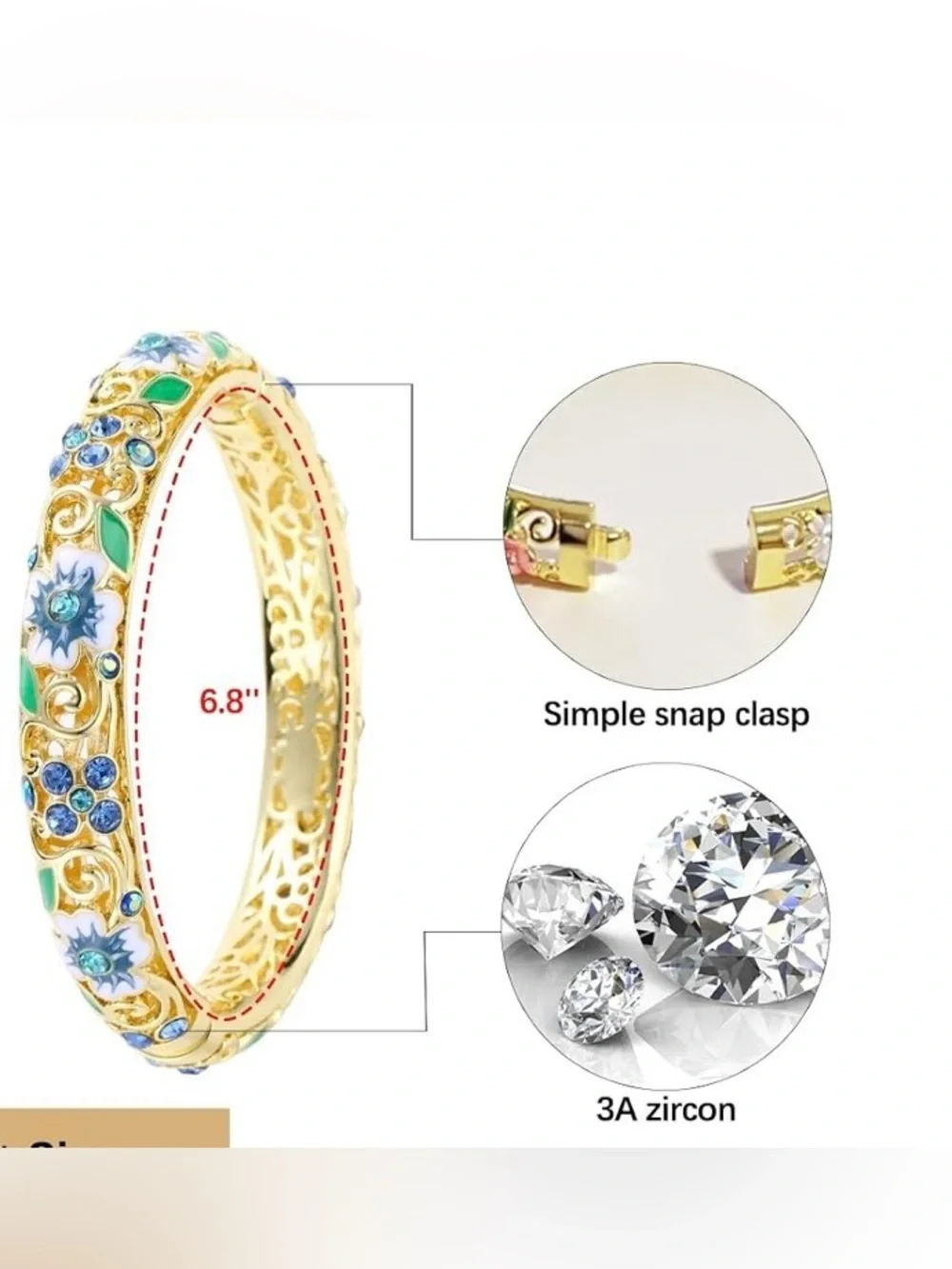 Cloisonne Floral Enamel Gold Bangle